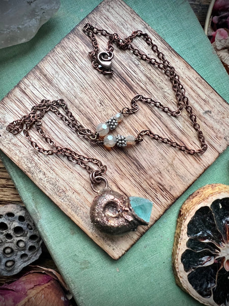 Electroformed Sea Shell W/Fluorite Crystal