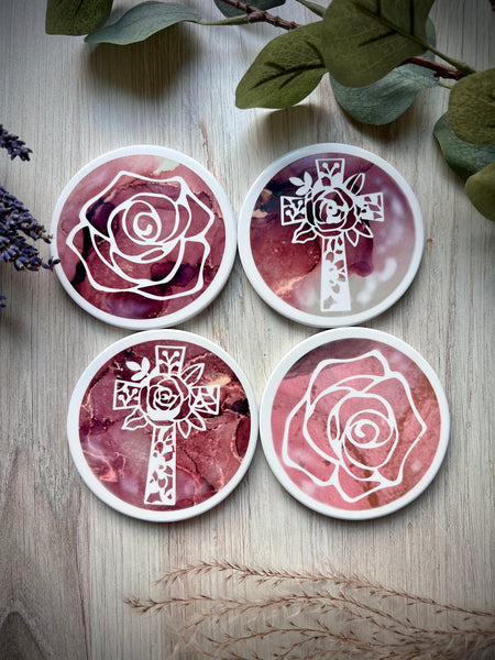 Rose Cross Ceramic Coasters