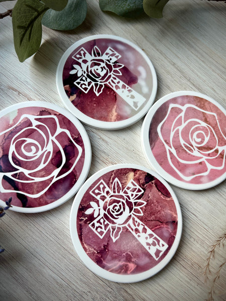 Rose Cross Ceramic Coasters
