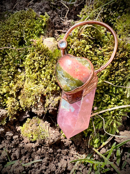 Rose Quartz W/ Unakite Heart Necklace