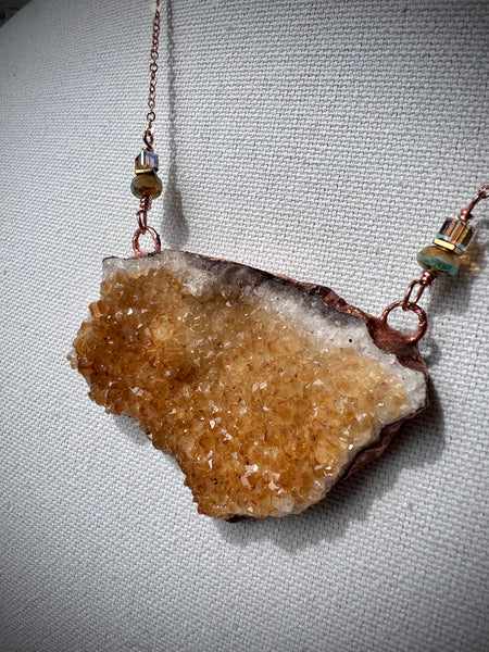 Citrine  Quartz Cluster Electroformed Copper Necklace.