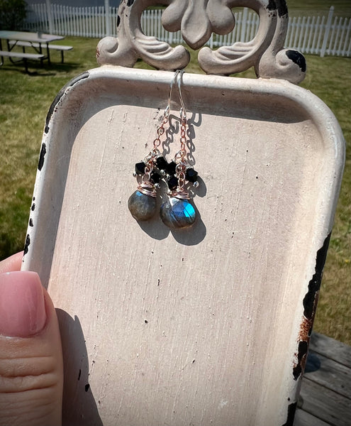 Labradorite and Swarovski Crystal Earrings