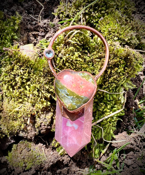 Rose Quartz W/ Unakite Heart Necklace