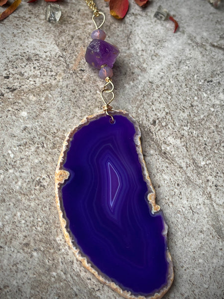 Bright Purple Geode Slice Necklace