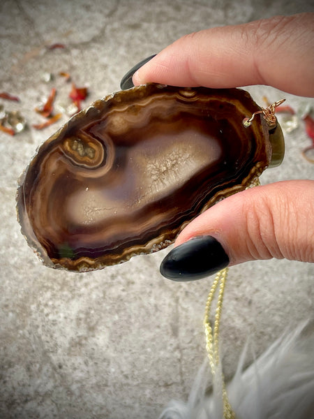 Earthy Brown Geode Slice Necklace