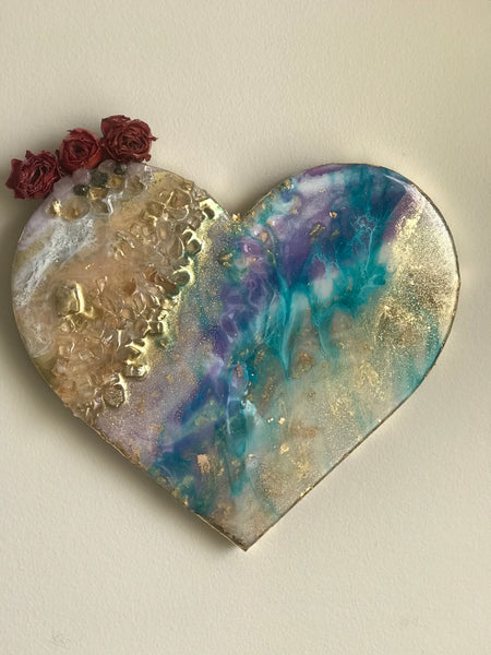 Blue Geode Crystal Heart Art