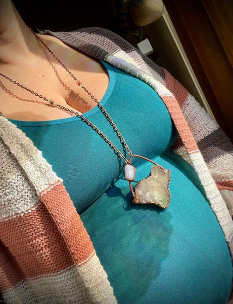 Crystal Quartz Cluster w/ Blue Lace Agate/ Statement Electroformed Copper Necklace.