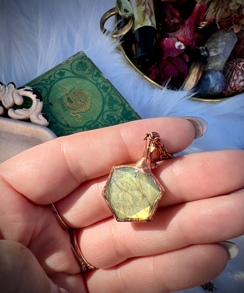 Labradorite Hexagon Pendant Necklace