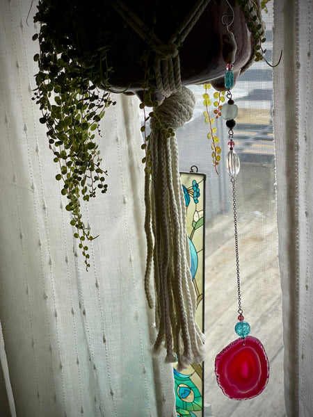 Pink Summer Vibes Geode Slice Dangle Wall Art