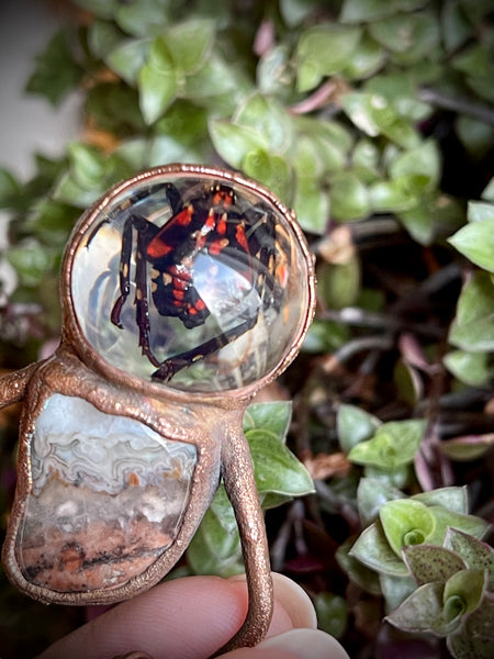 Agate W/Black and Red Spider  Necklace