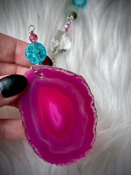 Pink Summer Vibes Geode Slice Dangle Wall Art