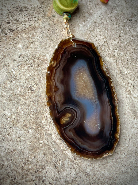Earthy Brown Geode Slice Necklace