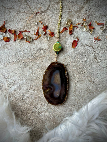 Earthy Brown Geode Slice Necklace