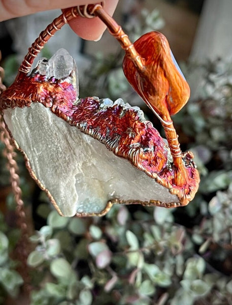 Crystal Quartz Cluster w/ Blue Lace Agate/ Statement Electroformed Copper Necklace.