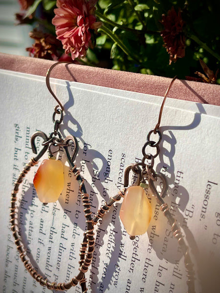 Copper Carnelian Hammered Hoops