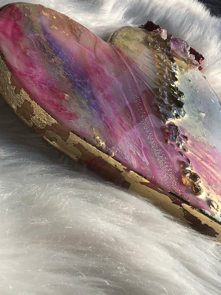 Pink Geode Crystal Heart Art