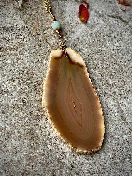 Tan W/ Amazonite Geode Slice Necklace
