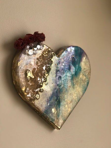 Blue Geode Crystal Heart Art