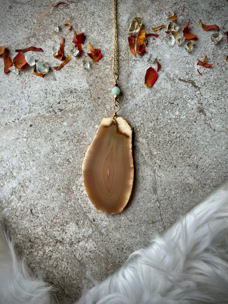 Tan W/ Amazonite Geode Slice Necklace