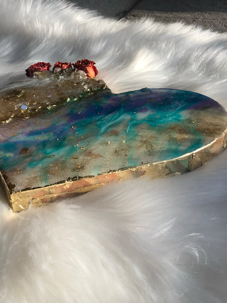 Blue Geode Crystal Heart Art