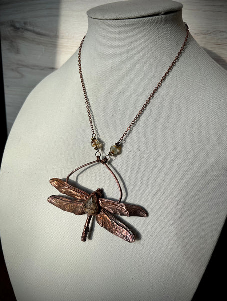 Coppered Dragonfly W/Jasper  Necklace