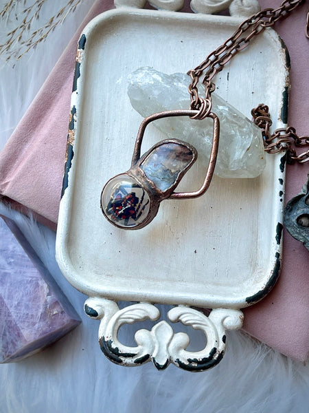 Agate W/Black and Red Spider  Necklace